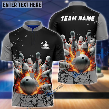 Frenzideas Bowling And Pins Diamond Broken Customized Name, Team Name 3D Shirt (4 Colors)