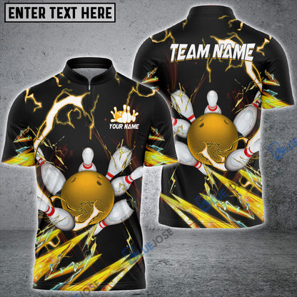 Frenzideas Bowling and Pins Colorful Thunder Power Personalized Name Team Name 3D Shirt (5 Colors)
