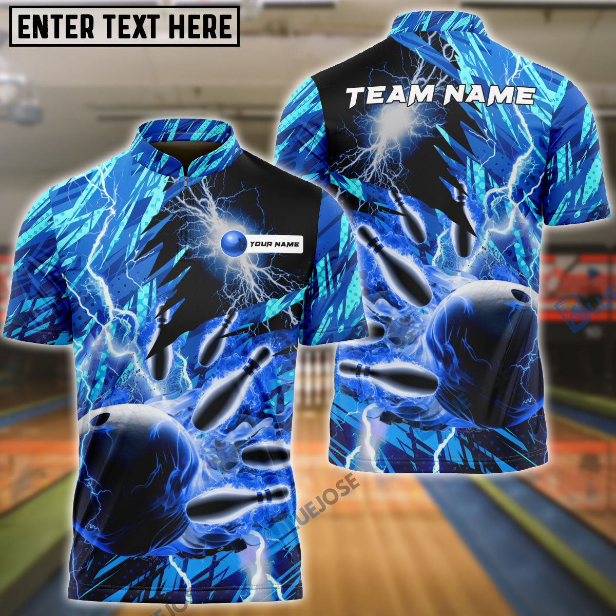 frenzideas Bowling and Pins Color Lightning Personalized Name, Team Name 3D Shirt (4 Colors)