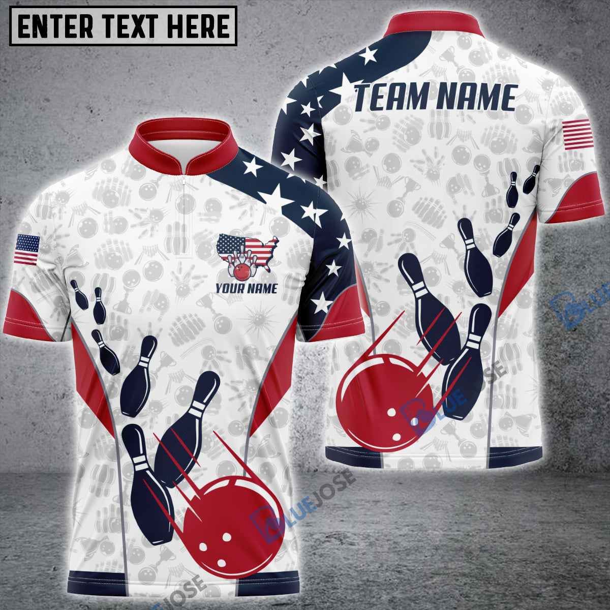 Frenzidea Bowling And Pins American Flag Customized Name, Team Name 3D Shirt (4 Options)