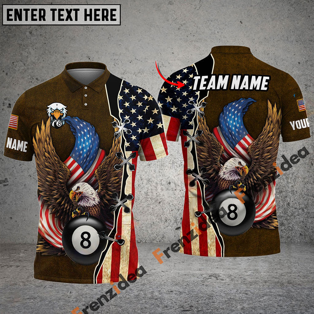 Frenzidea Billiards 8 Ball American Eagle Flag Crack Personalized Name, Team Name Unisex Shirt ( 4 Colors )