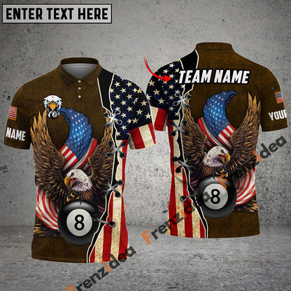 Frenzidea Billiards 8 Ball American Eagle Flag Crack Personalized Name, Team Name Unisex Shirt ( 4 Colors )