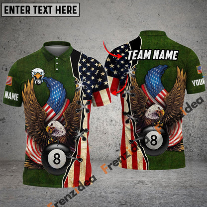 Frenzidea Billiards 8 Ball American Eagle Flag Crack Personalized Name, Team Name Unisex Shirt ( 4 Colors )