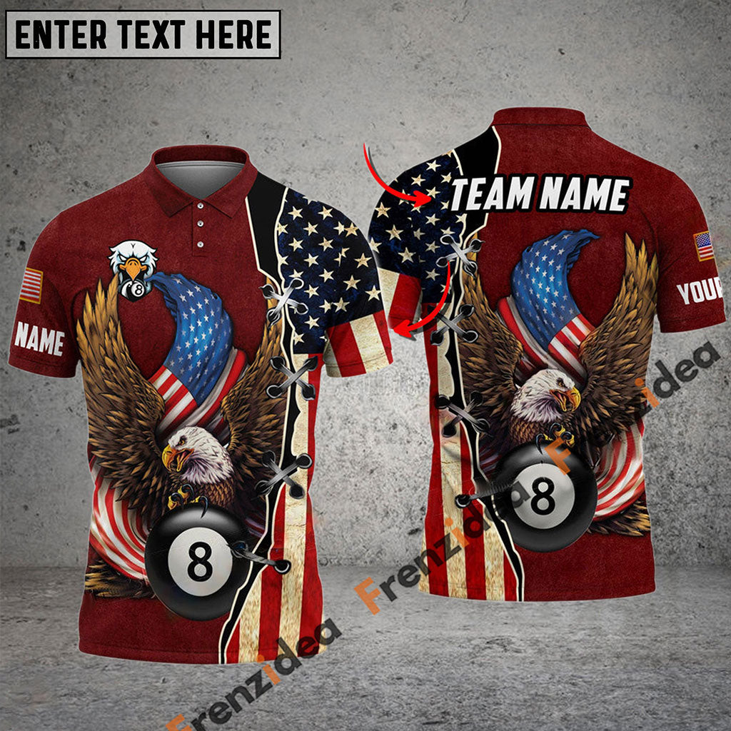 Frenzidea Billiards 8 Ball American Eagle Flag Crack Personalized Name, Team Name Unisex Shirt ( 4 Colors )