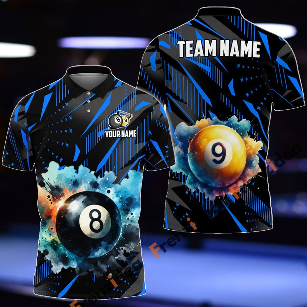 Frenzidea Billiards 8 Ball & 9 Ball Watercolor Art Personalized Shirt