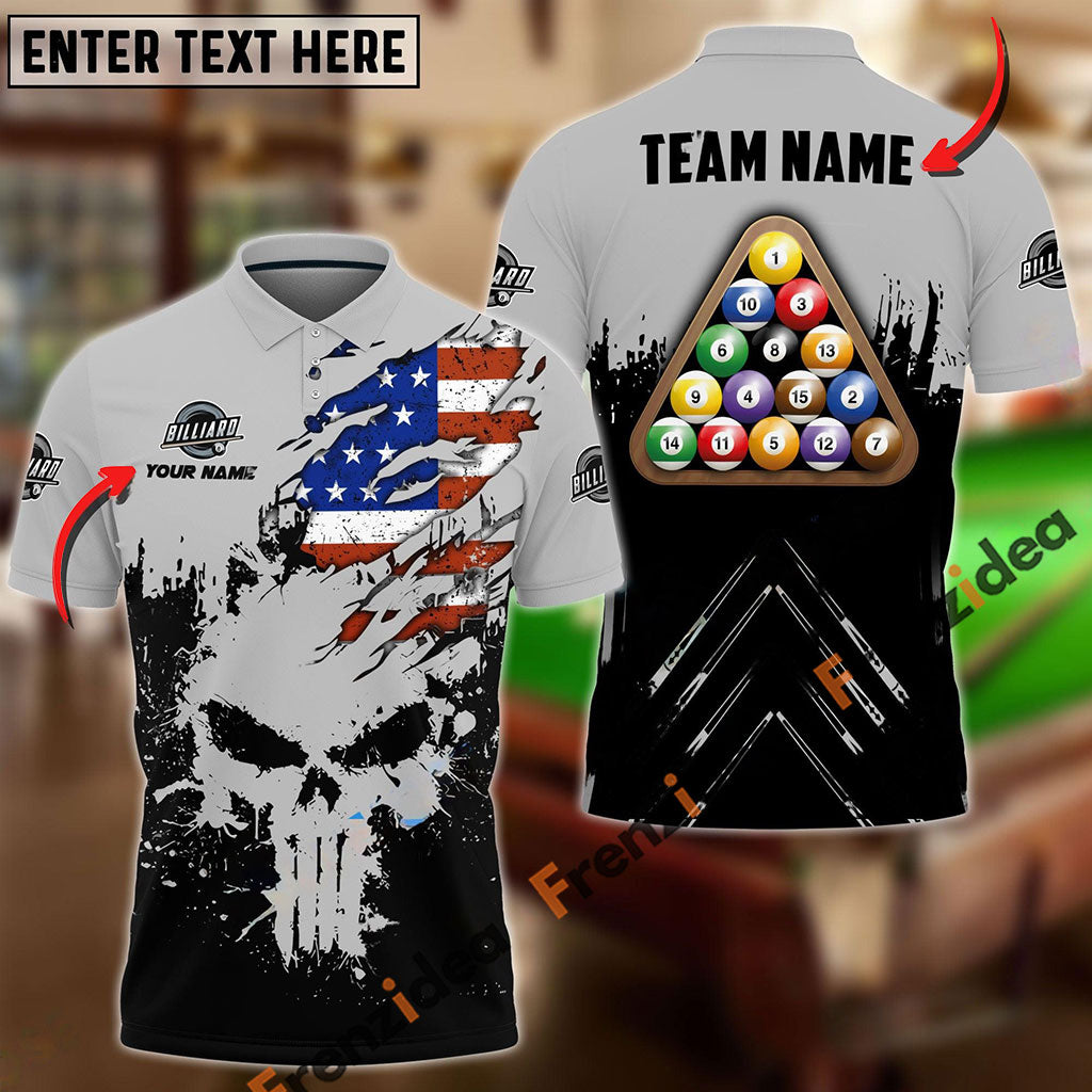 frenzidea Billiards Ball 8 Punished Skull Personalized Name, Team Name Unisex Shirt ( 6 Colors )