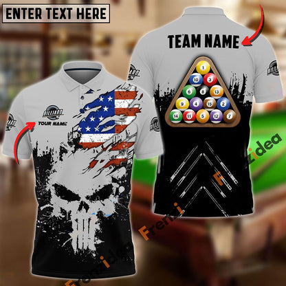 frenzidea Billiards Ball 8 Punished Skull Personalized Name, Team Name Unisex Shirt ( 6 Colors )