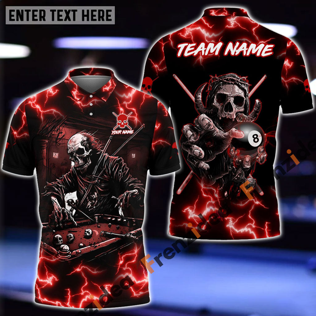 Frenzidea Billiards Skull Fire Personalized Name, Team Name Shirt (5 Colors)