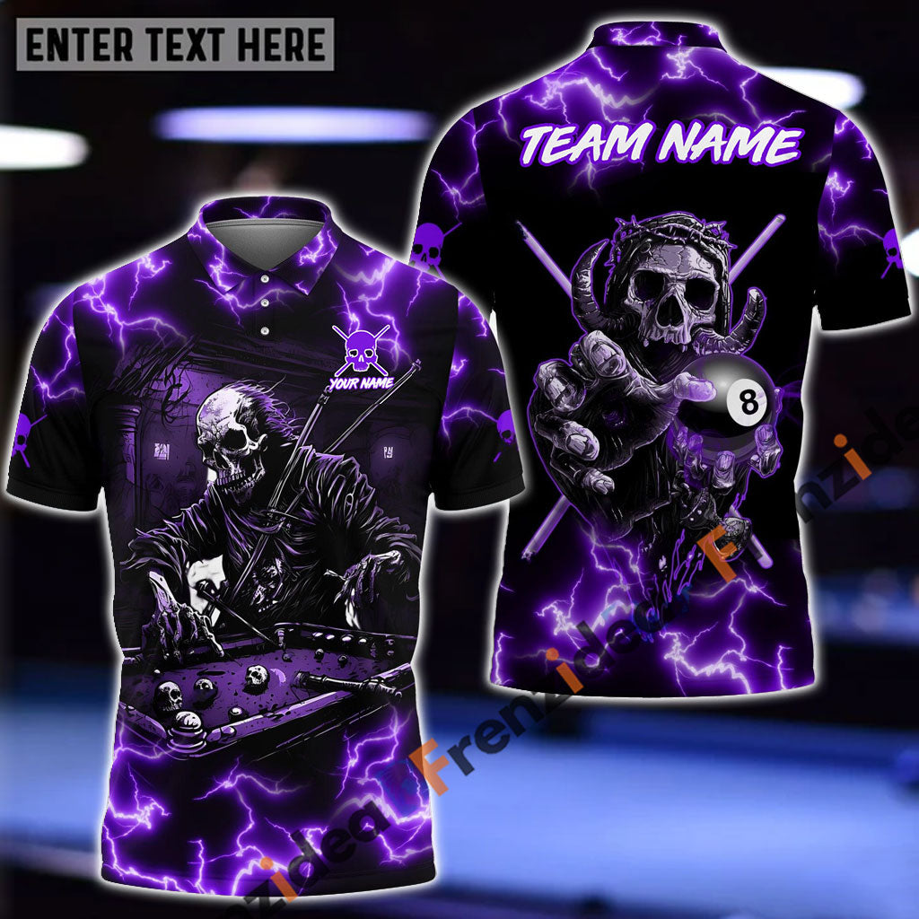 Frenzidea Billiards Skull Fire Personalized Name, Team Name Shirt (5 Colors)