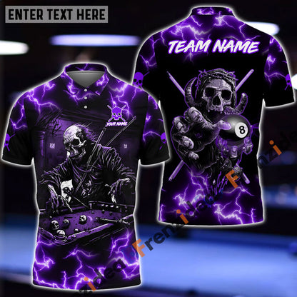 Frenzidea Billiards Skull Fire Personalized Name, Team Name Shirt (5 Colors)