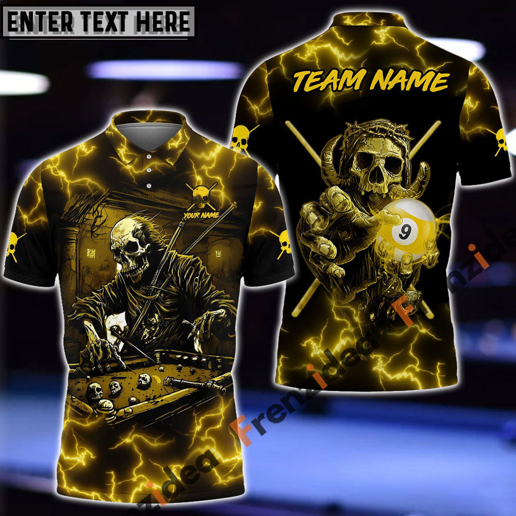 Frenzidea Billiards Skull Fire Personalized Name, Team Name Shirt (5 Colors)