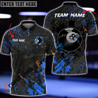 Frenzidea Billiards 8 Ball Black Stains Grunge Personalized Name, Team Name Shirt (5 Colors)