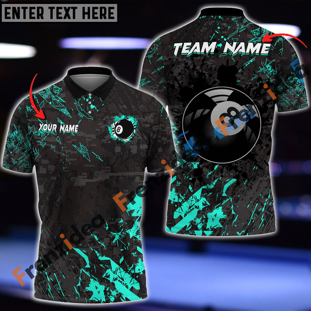 Frenzidea Billiards 8 Ball Black Stains Grunge Personalized Name, Team Name Shirt (5 Colors)