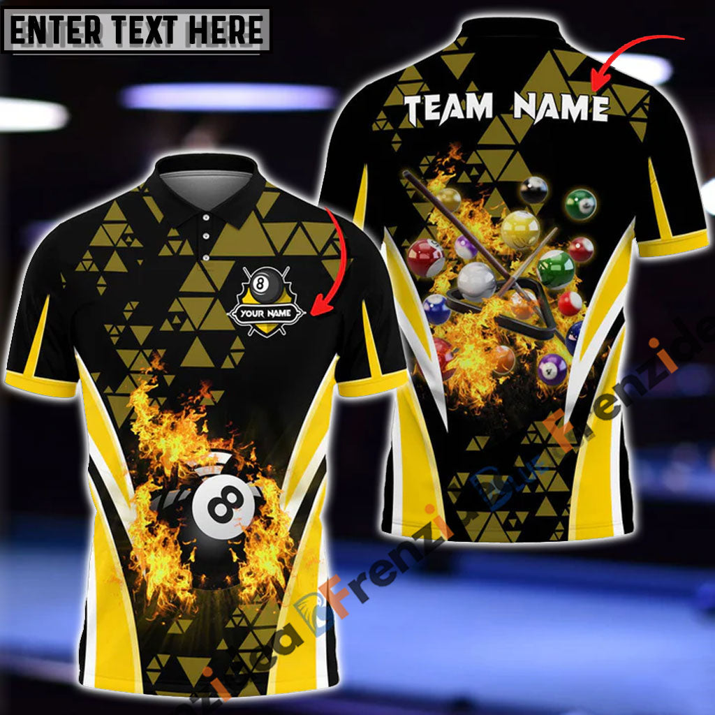 Frenzidea Billiards Ball 8 Triangle Flame Personalized Name, Team Name Unisex Shirt ( 4 Colors )