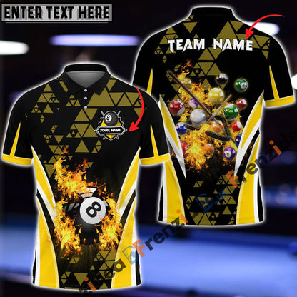 Frenzidea Billiards Ball 8 Triangle Flame Personalized Name, Team Name Unisex Shirt ( 4 Colors )