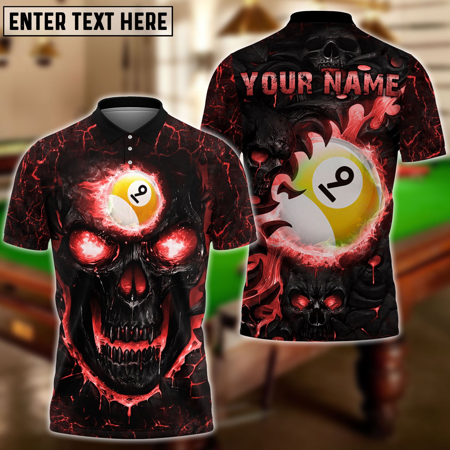 Frenzidea Billiards Ball 9 Hell Flame Skull Personalized 3D Shirt ( 4 Colors )