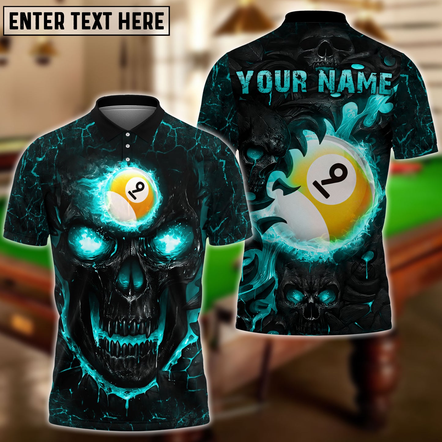 Frenzidea Billiards Ball 9 Hell Flame Skull Personalized 3D Shirt ( 4 Colors )