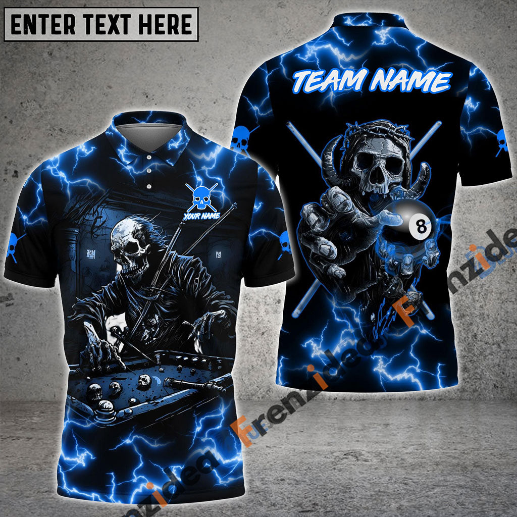 Frenzidea Billiards Skull Fire Personalized Name, Team Name Shirt (5 Colors)