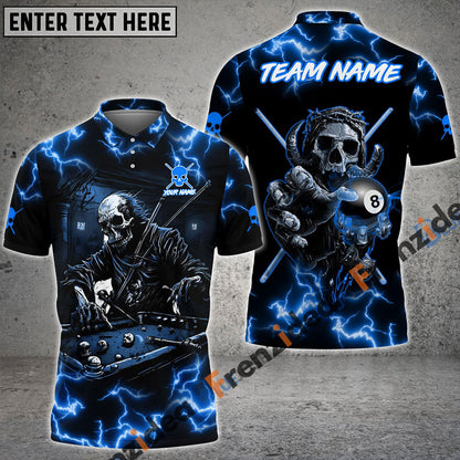 Frenzidea Billiards Skull Fire Personalized Name, Team Name Shirt (5 Colors)