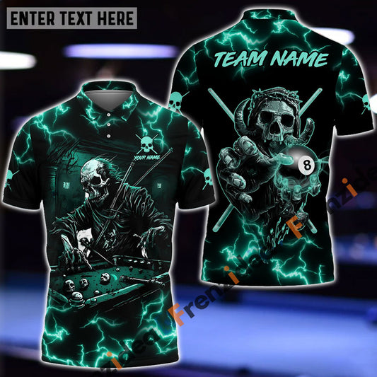 Frenzidea Billiards Skull Fire Personalized Name, Team Name Shirt (5 Colors)