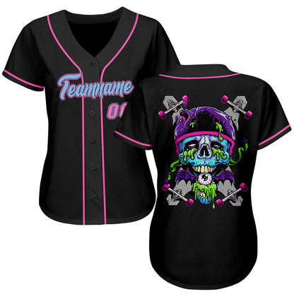 Frenzidea Custom Black Light Skull Fashion Baseball Jersey