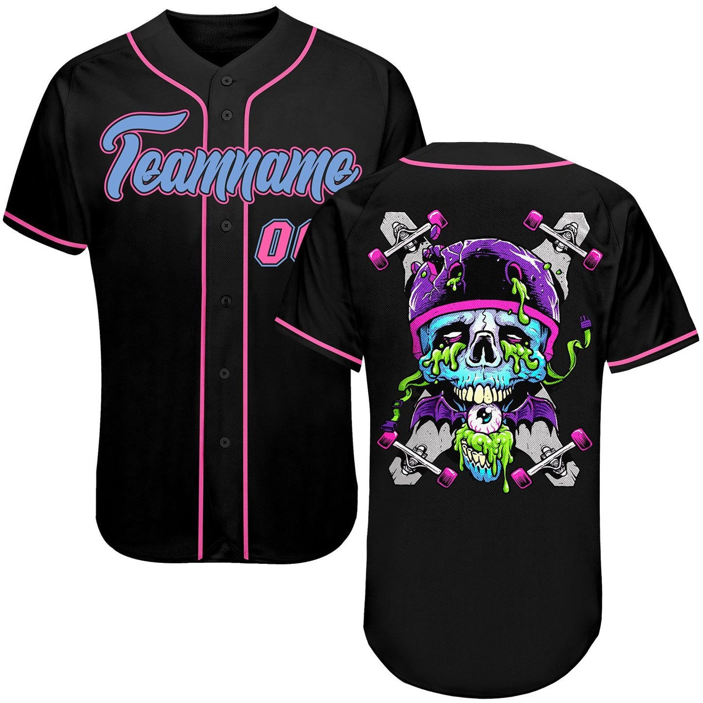 Frenzidea Custom Black Light Skull Fashion Baseball Jersey