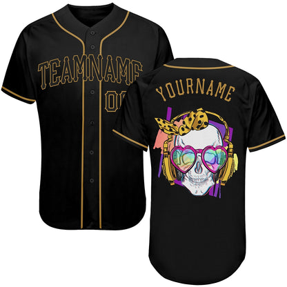 Frenzidea Custom Black Black-Old Gold Skull Fashion Baseball Jersey