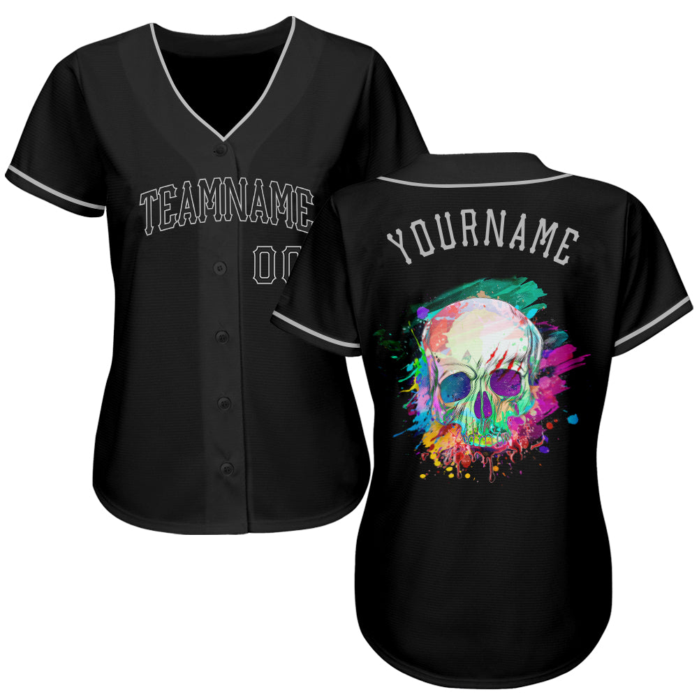 Frenzidea Custom Black Black-Gray Authentic Skull Fashion Baseball Jersey