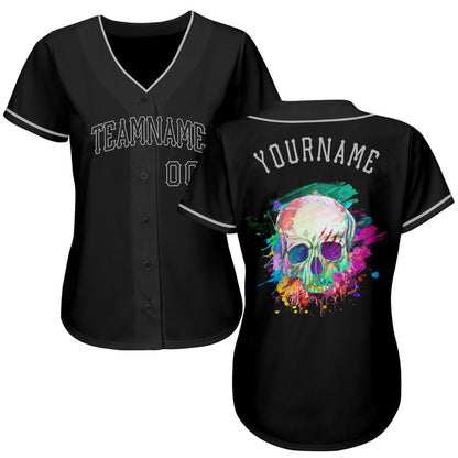 Frenzidea Custom Black Black-Gray Authentic Skull Fashion Baseball Jersey