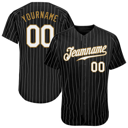 Frenzidea Custom Black White Pinstripe White-Old Gold Authentic Baseball Jersey