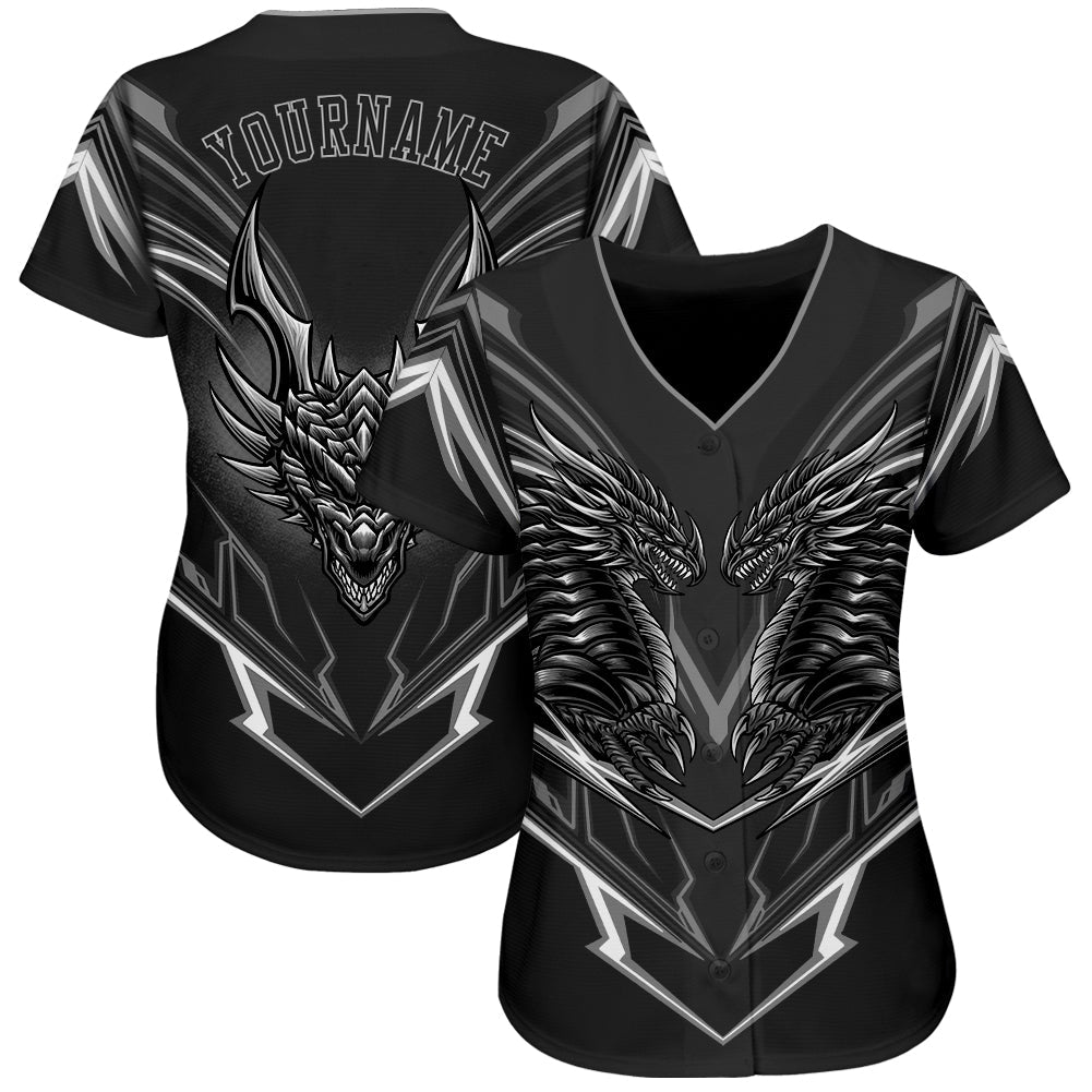 Frenzidea Custom Black Black-Gray 3D Monster Baseball Jersey