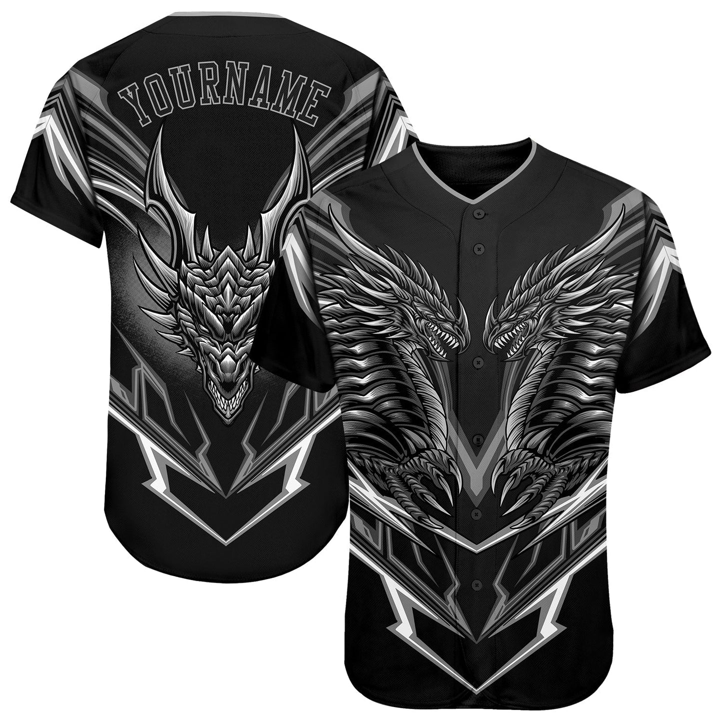 Frenzidea Custom Black Black-Gray 3D Monster Baseball Jersey