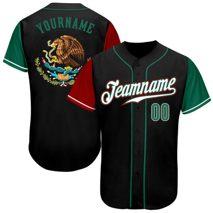 Frenzidea Custom Black Kelly Green-Red Authentic Mexico Two Tone Baseball Jersey