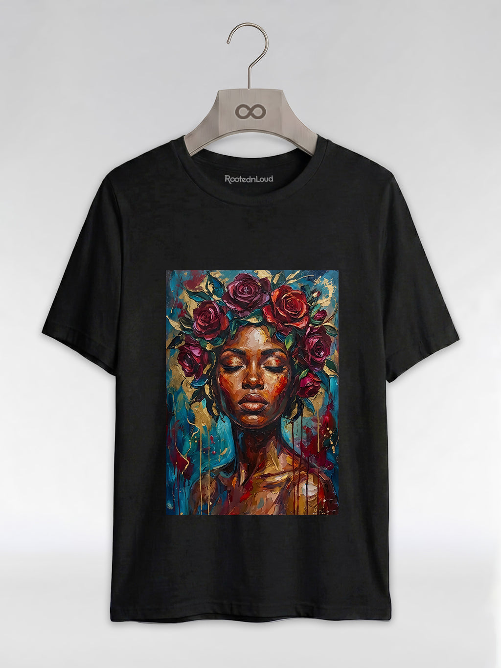 Painted Queen: Oil Painting Floral Black Woman Graphic T-Shirt - RootednLoud