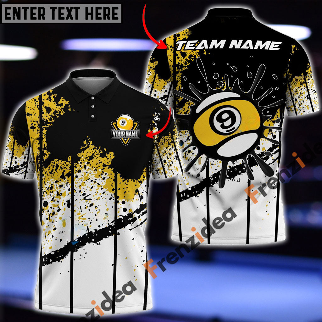 Frenzidea Billiards 9 Ball Ink Art Personalized Name, Team Name Shirt