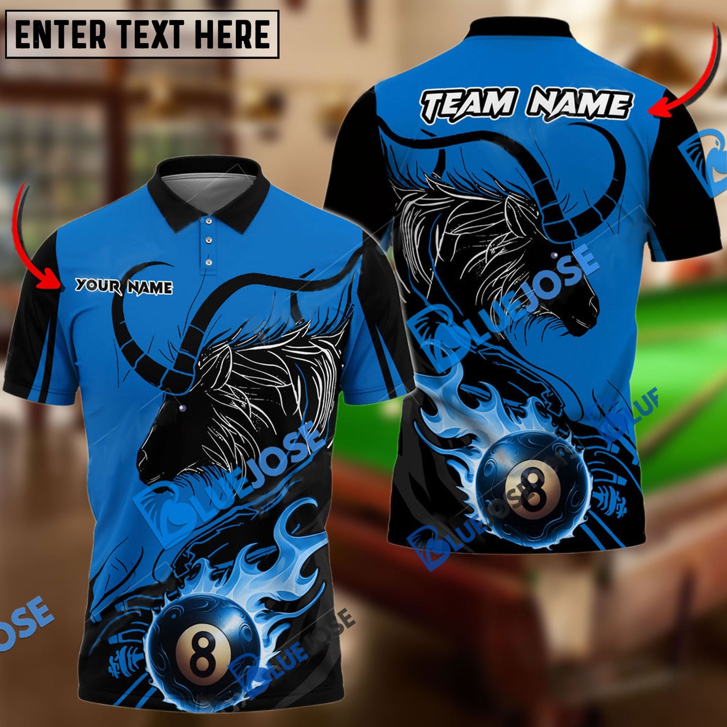 Frenzidea Billiards Ball 8 Fire Aries Personalized Name, Team Name Unisex Shirt ( 6 Colors )