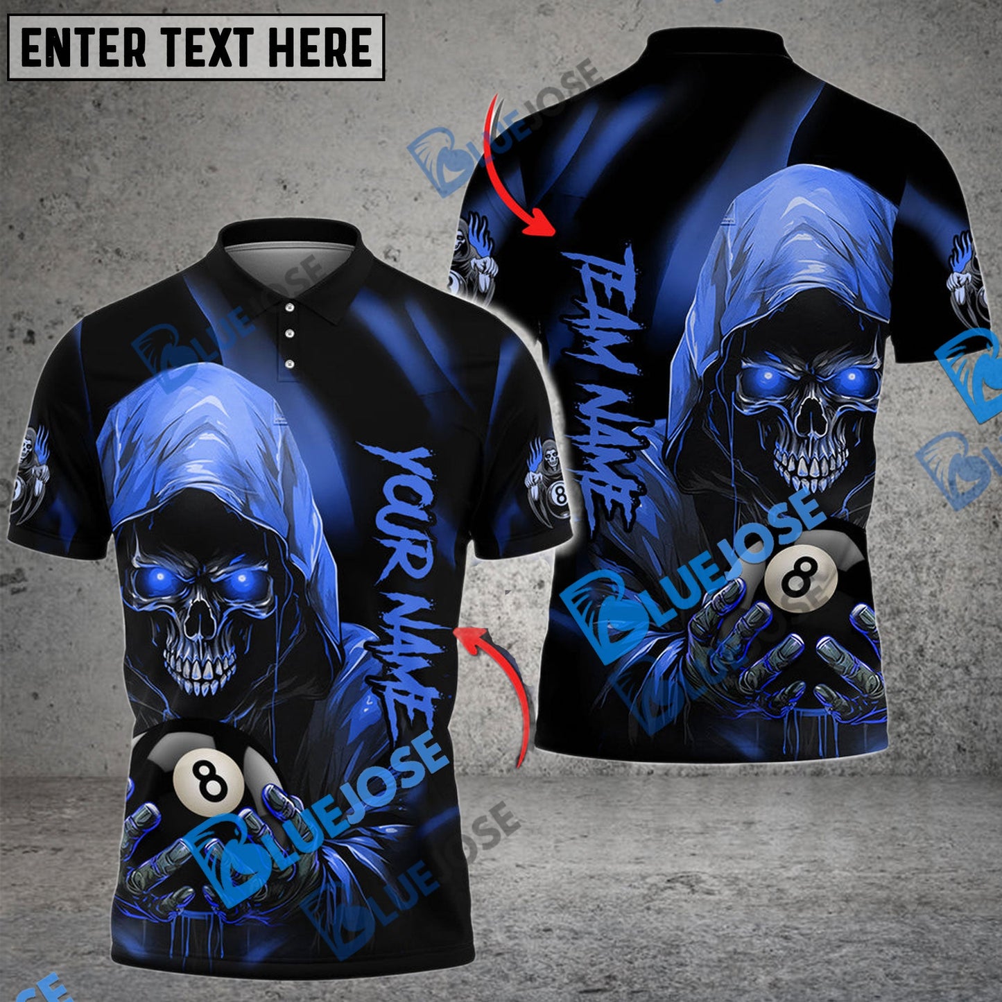 Frenzidea Billiards Ball 8 Grim Reaper Skull Personalized Name, Team Name Unisex Shirt ( 6 Colors )