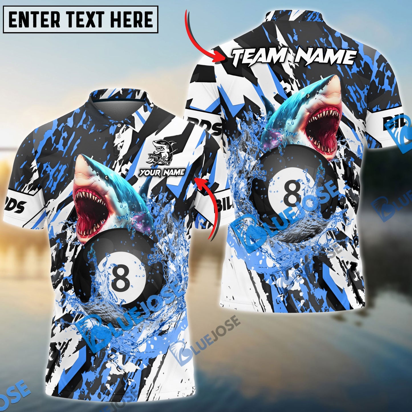 Frenzidea Billiards Ball 8 Grunge Shark Personalized Name, Team Name Unisex Shirt ( 4 Colors )