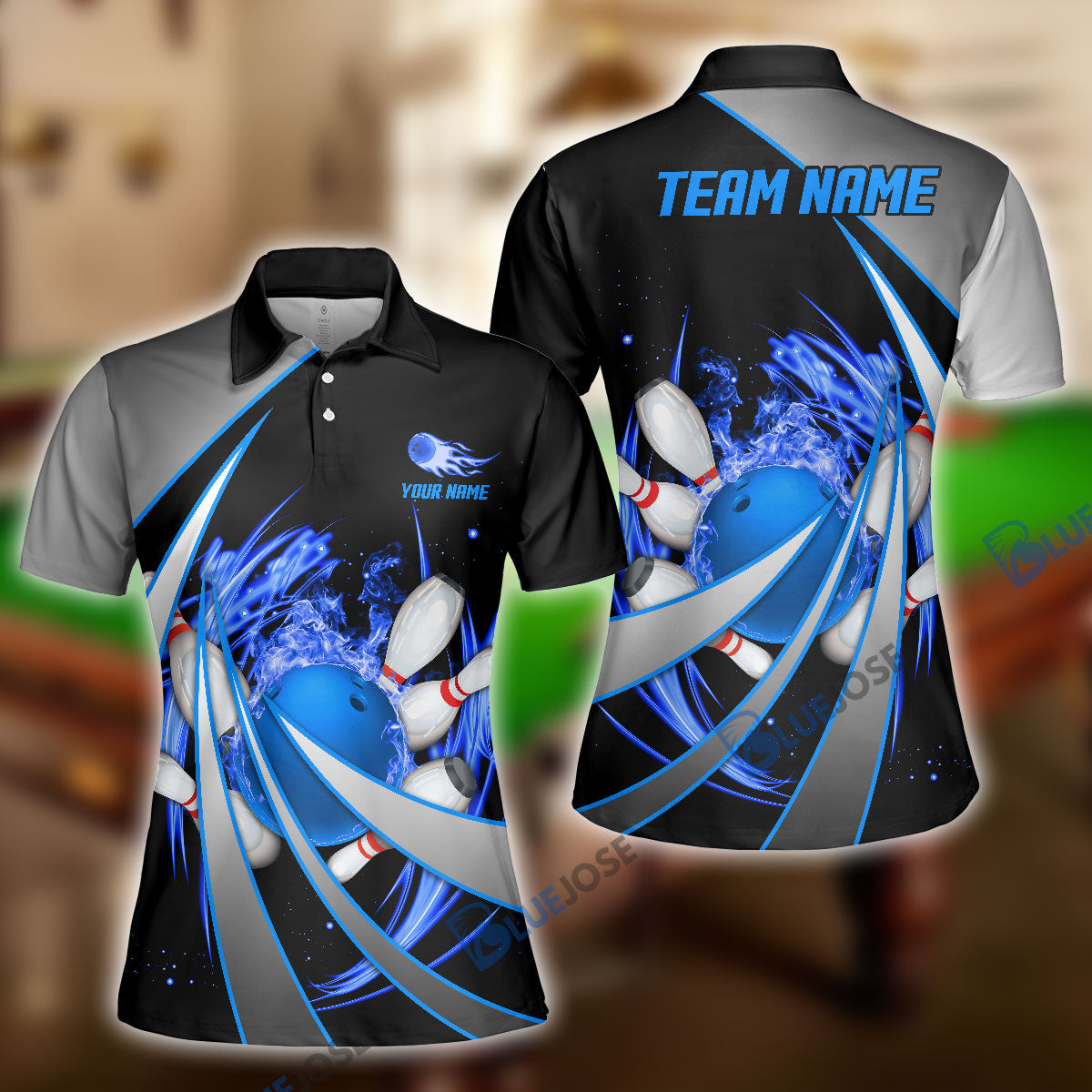 Frenzideas Flame Bowling And Pins Tornado Pattern Multicolor Customized Name 3D Shirt for Women