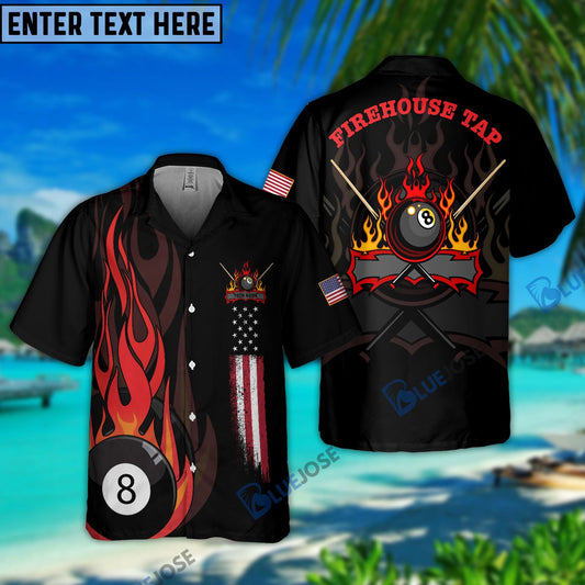 Frenzidea Flame Billiards Pool Firehouse Tap Personalized Name Hawaiian Shirt