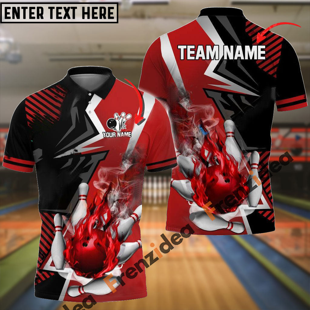 Frenzideas Bowling And Pins Blazing Strike Customized Name 3D Shirt ( 5 Colors)