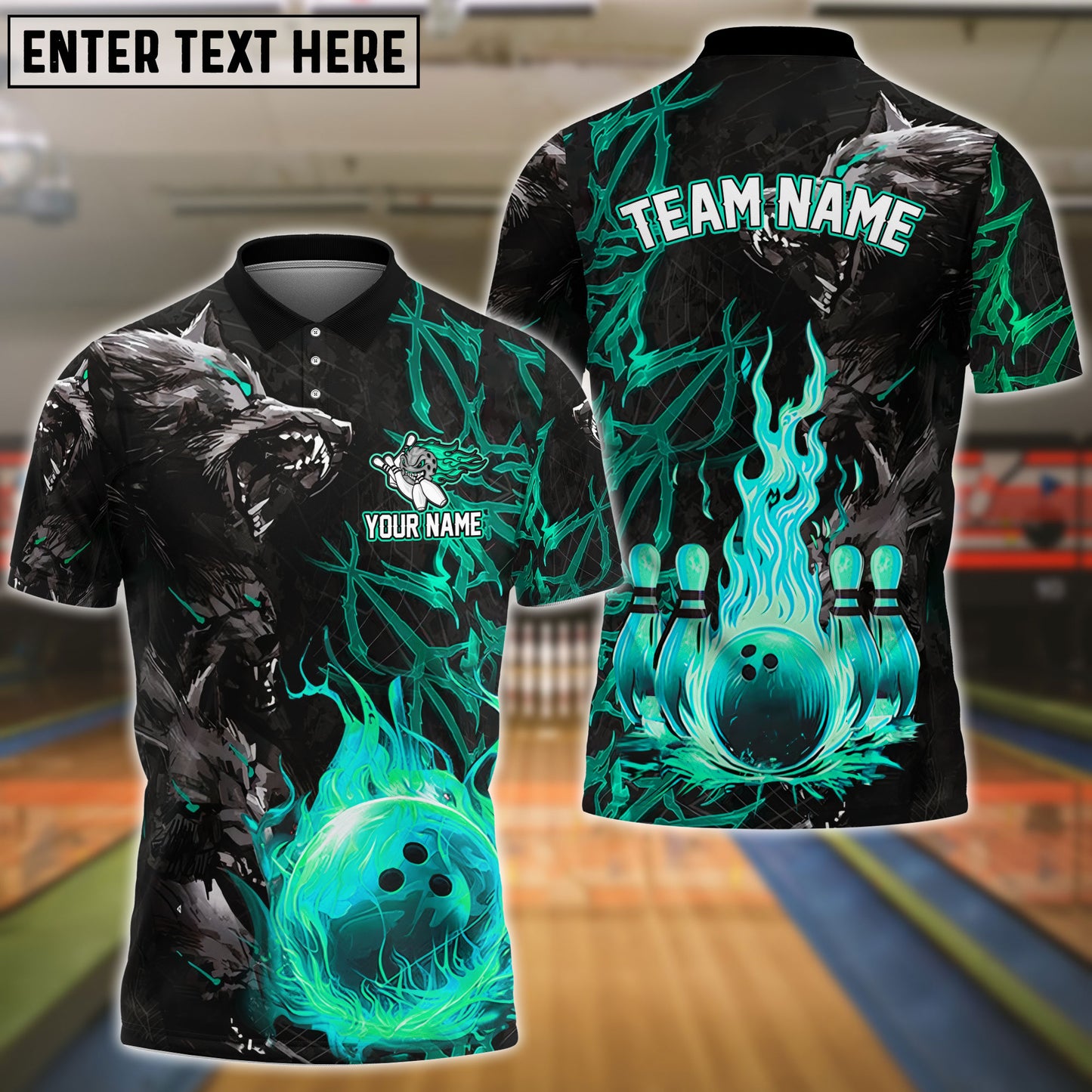 Frenzideas Bowling And Pins Flame Wolf Multicolor Customized Name 3D Shirt ( 4 Colors )