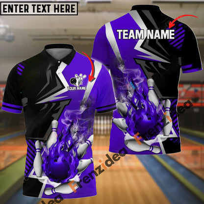 Frenzideas Bowling And Pins Blazing Strike Customized Name 3D Shirt ( 5 Colors)