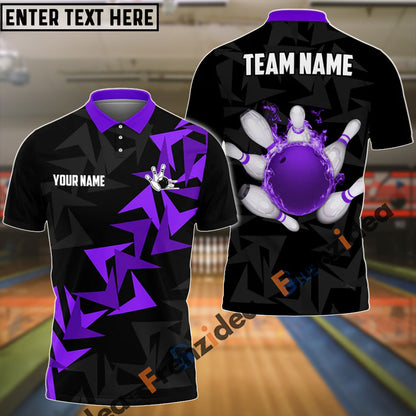Frenzidea Bowling And Pins Fallen Leaves Pattern Customized Name 3D Shirt (4 Colors)