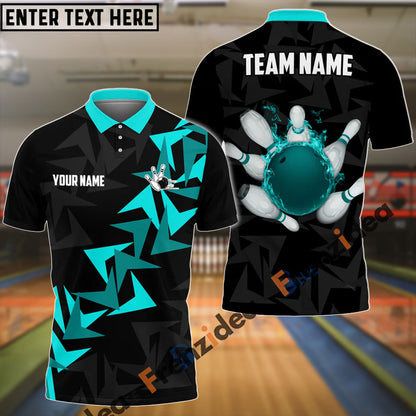 Frenzidea Bowling And Pins Fallen Leaves Pattern Customized Name 3D Shirt (4 Colors)