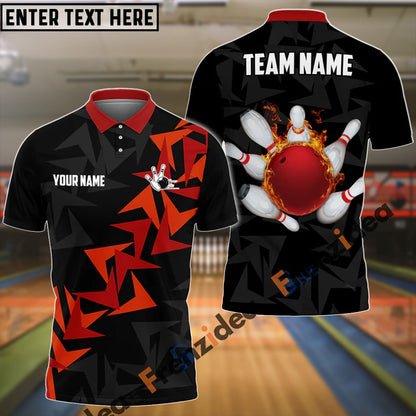 Frenzidea Bowling And Pins Fallen Leaves Pattern Customized Name 3D Shirt (4 Colors)