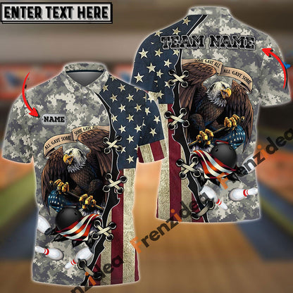 frenzideas Bowling And Pins Eagles Army Multicolor Customized Name 3D Shirt ( 4 Colors )