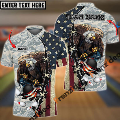 frenzideas Bowling And Pins Eagles Army Multicolor Customized Name 3D Shirt ( 4 Colors )