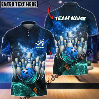 Frenzidea Bowling And Pins Light Crash Customized Name 3D Shirt (4 Colors)