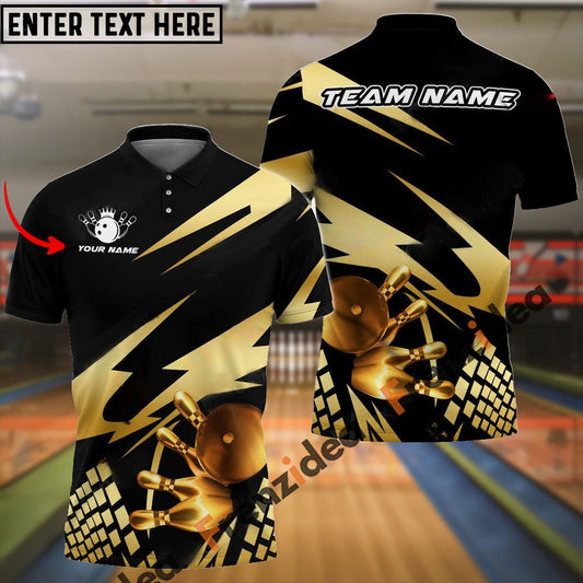 Frenzideas Bowling And Pins Gold Experience Customized Name 3D Shirt ( 5 Colors)